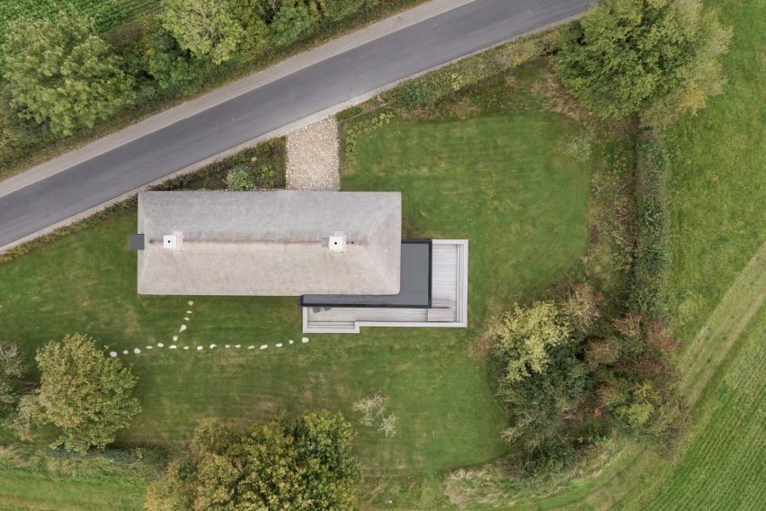 Aerial view of Nieby Crofters Cottage by Jan Henrik Jansen and Marshall Blecher