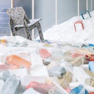 Furniture placed on piles of waste at Piles of waste at Nothing is Possible exhibition by Potato Head and OMA