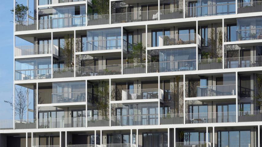Image of the facade of Stories housing in Amsterdam