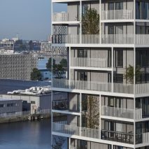 Detail image of the planted balconies at Stories