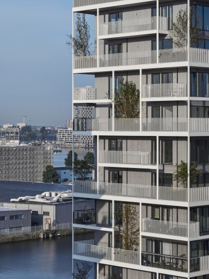 Detail image of the facade and balconies