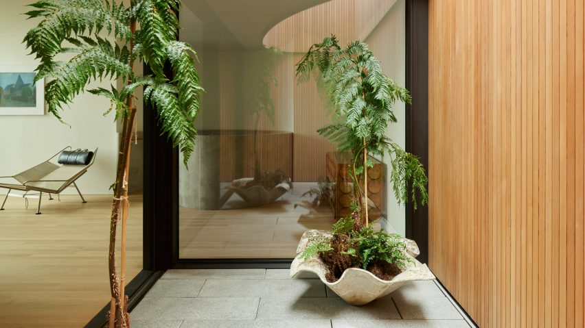 Wood-clad courtyard in penthouse flat
