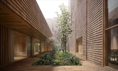 Sheltered courtyard inside wooden church