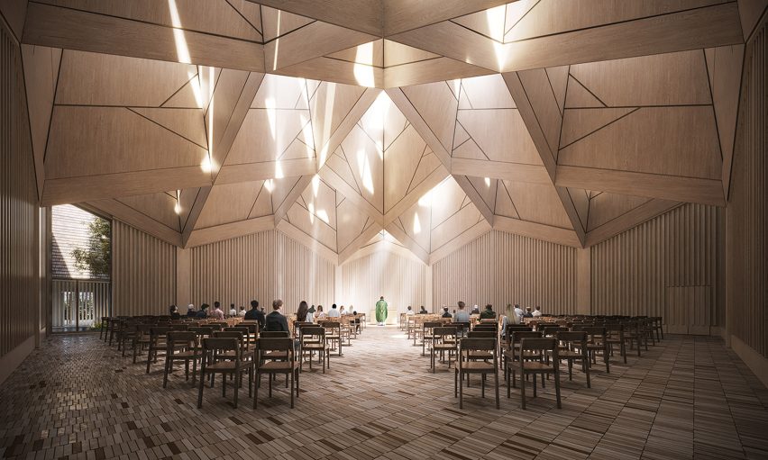 Interior of wooden Danish church