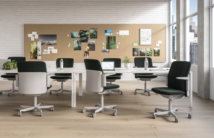 Path task chair with dark green upholstery