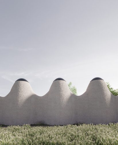Render of conical rotunda halls in Maria's Way museum