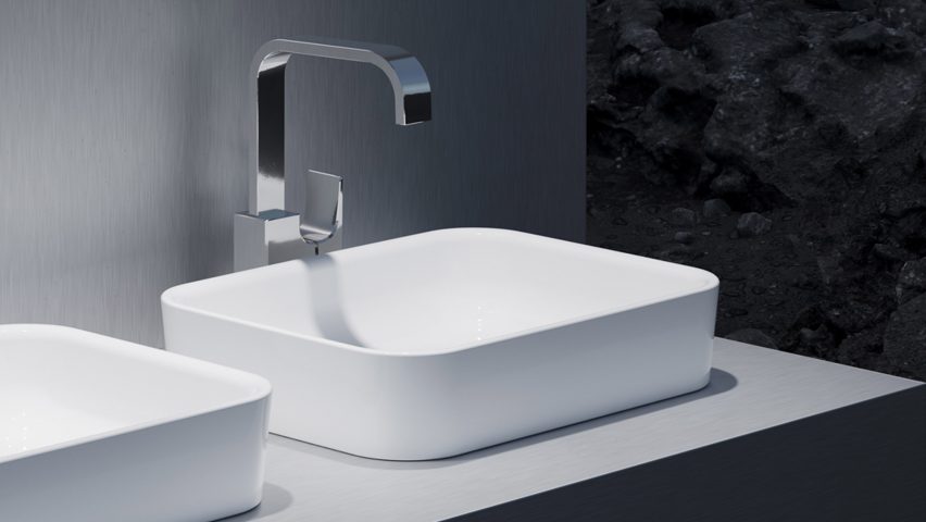 Purist countertop washbasin by Bette with steel tap