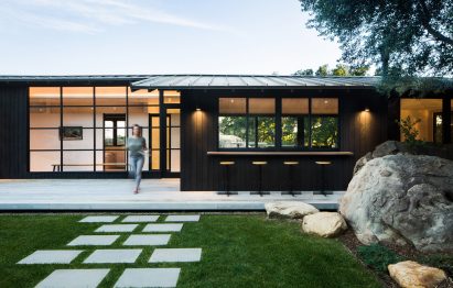 Modern home renovation with aesthetic boulders