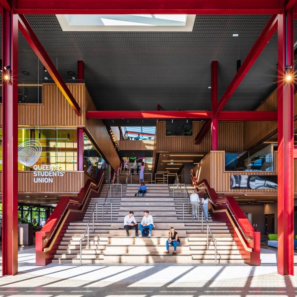 Interior of One Elmwood student hub at Queens University in Belfast by Hawkins\Brown and RPP Architects