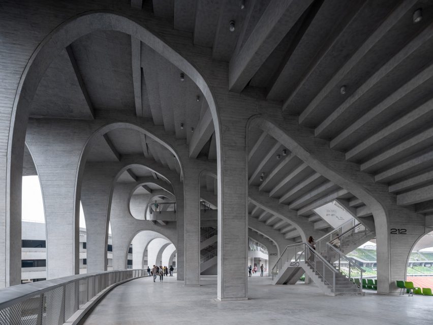 Cave-like entrances to Chinese stadium