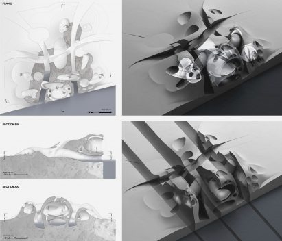 Diagrams and visualisations of an architectural structure