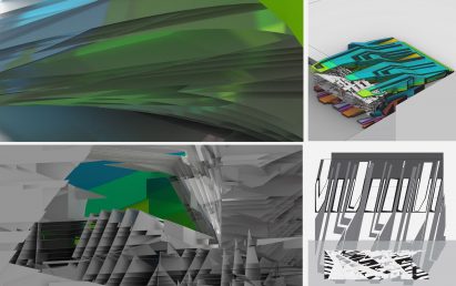 Visualisations of modern structures with glowing lights