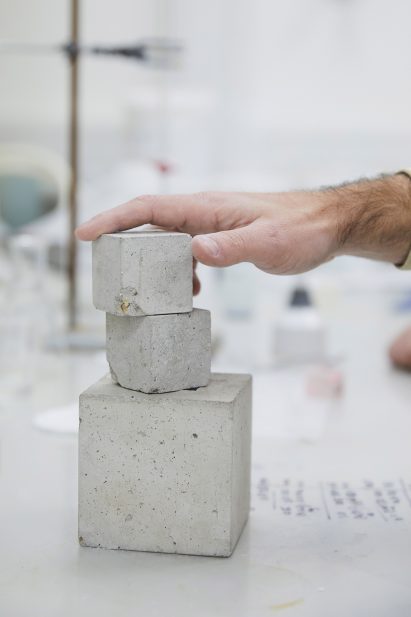 Cubes of Seratech concrete stacked on top of each other