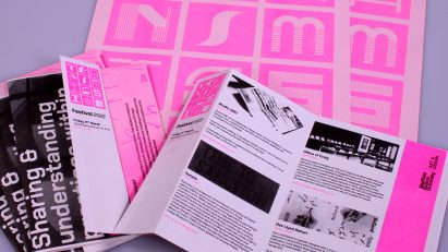 Fluorescent pink and black magazine print