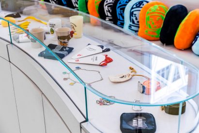 Glass display case in streetwear brand store