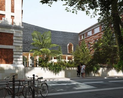 Render of the exterior of Snøhetta's extension at The Natural History Museum of Lille