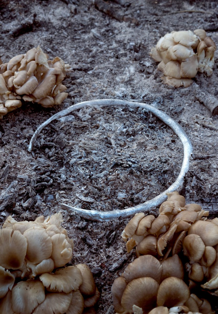 Pewter ring on a floor of ash