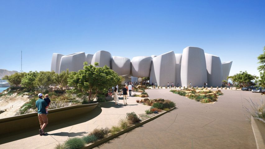View of boulder-like white concrete The Marine Life Institute