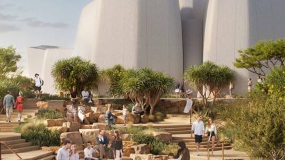 White boulder-shaped building in Saudi Arabia