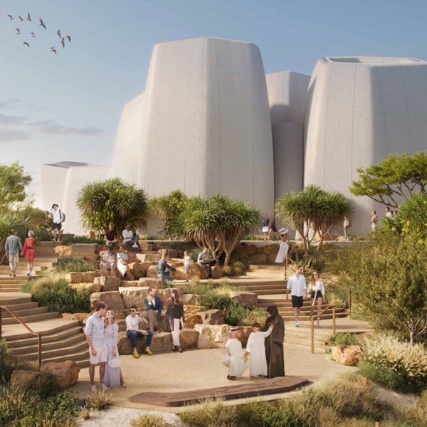 White boulder-shaped building in Saudi Arabia