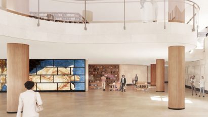 Interior of building with tan-coloured floor
