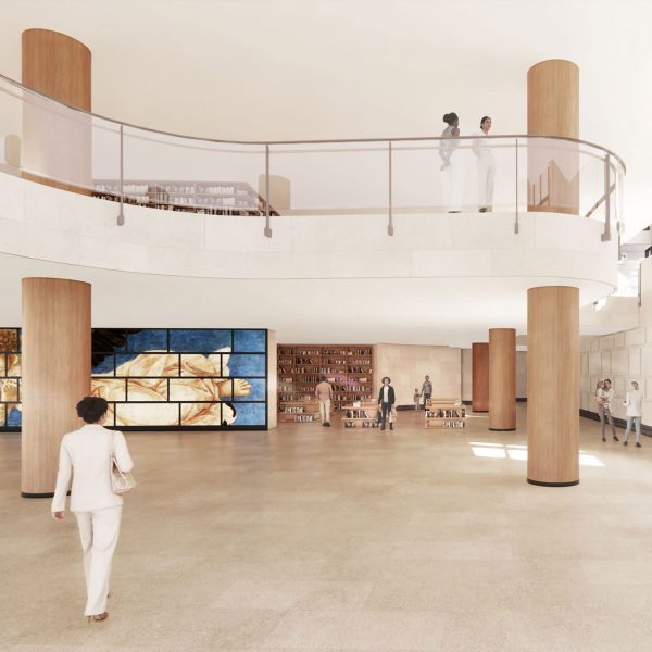 Interior of building with tan-coloured floor