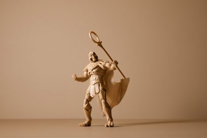 Monochrome taupe-coloured Skeletor figurine from the Masters of the Universe