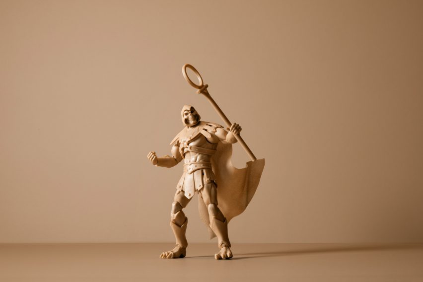 Monochrome taupe-coloured Skeletor figurine from the Masters of the Universe
