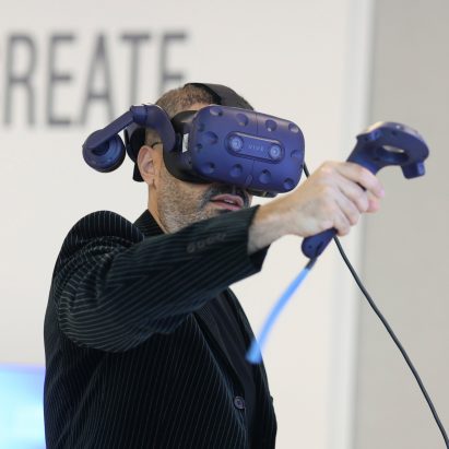 Person wearing a VR headset