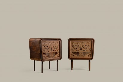 Ad Hoc at Mexico Design Week leather-faced side tables 