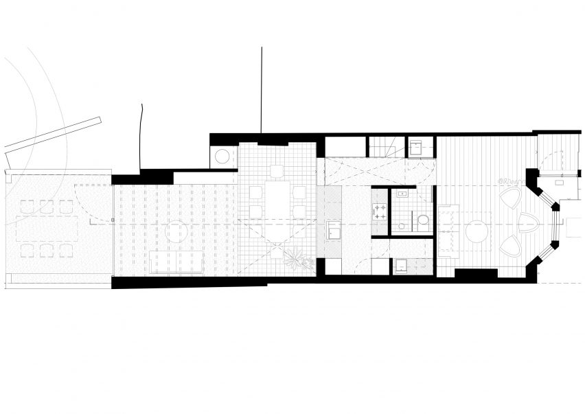 Lower floor plan of Walled Garden house extension by Nimtim Architects