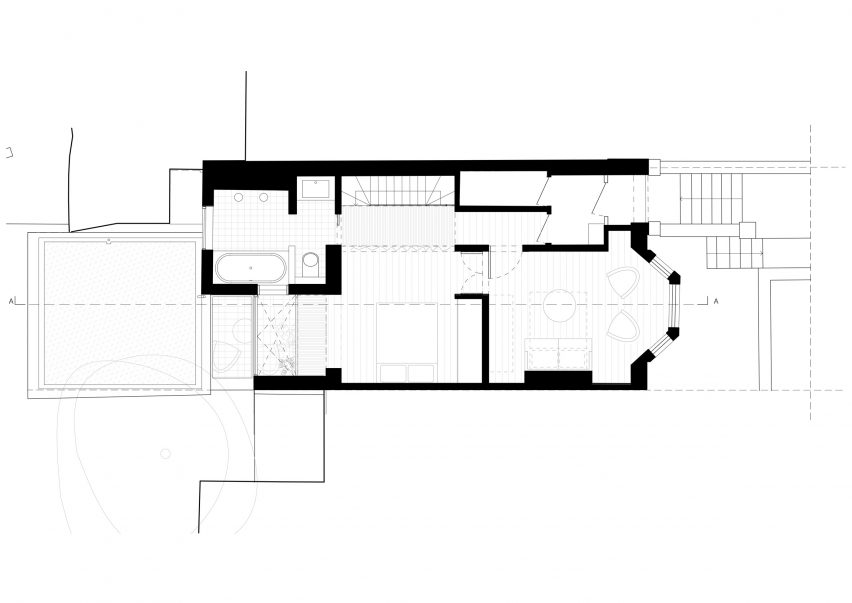 Upper floor plan of Walled Garden house extension by Nimtim Architects