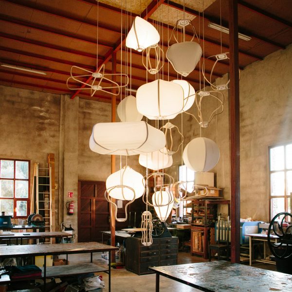 A photograph of a hanging light installation