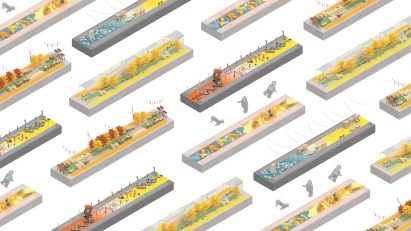 A colourful, architectural graphic design