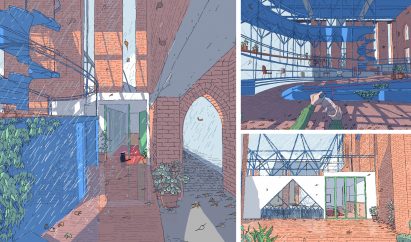 Colourful digital illustration of a community cathedral