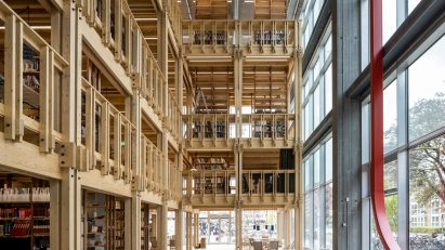 Timber-framed library in New Aarch by Adept