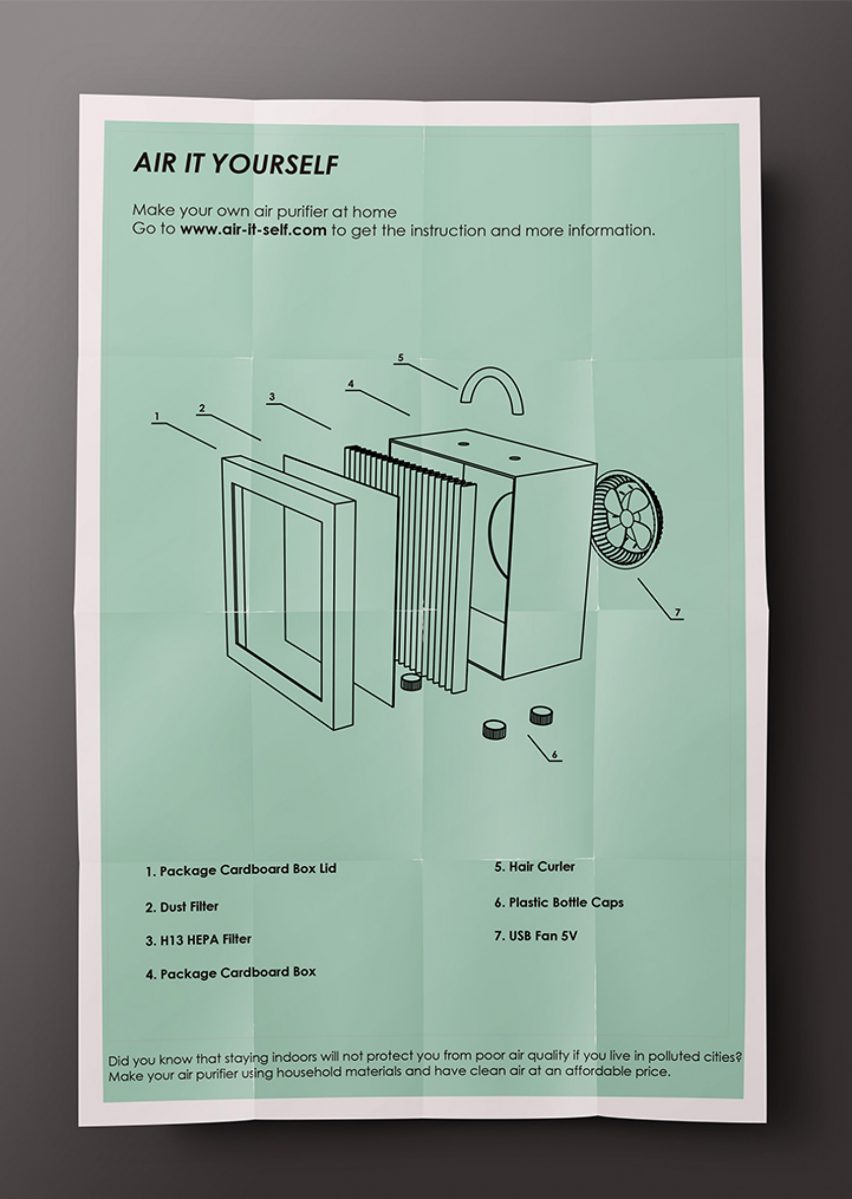 Instructions for making Air-It-Yourself air purifier by Jihee Moon from Newtab-22 made from shoe box