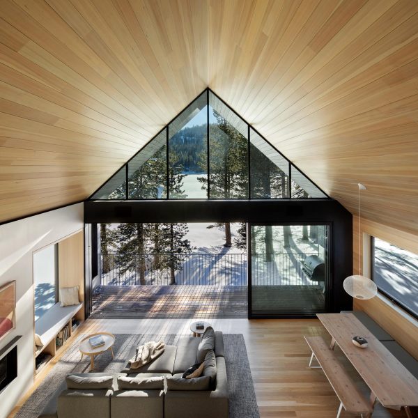 Lake house with gabled roof