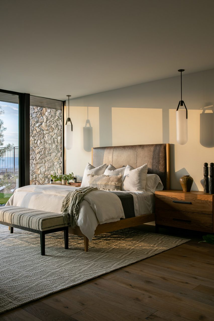 Stone and wood bedroom