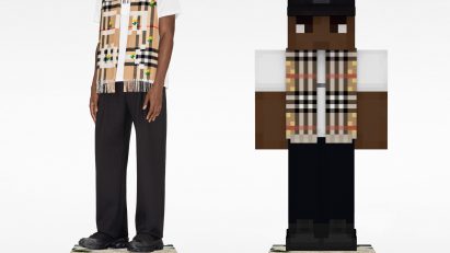 A model and a Minecraft avatar wearing Burberry