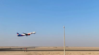 Plane taking off from an airport in Egypt