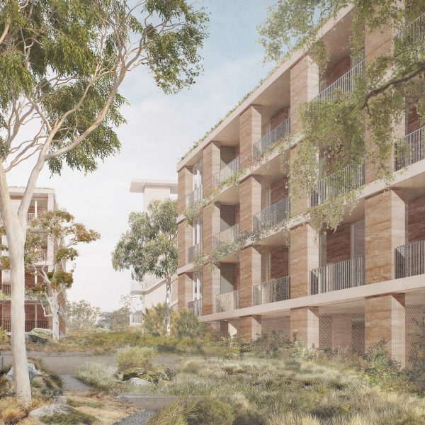 Render of residential buildings at Dairy Road from street level