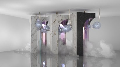 Marble pillars with smoke and light