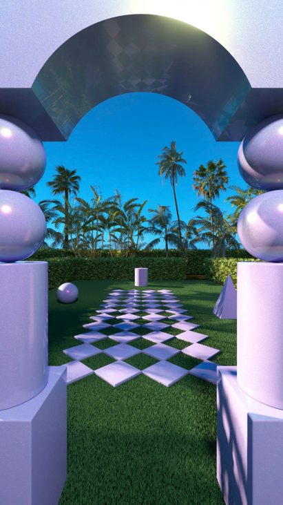 Purple sculptural pavilion