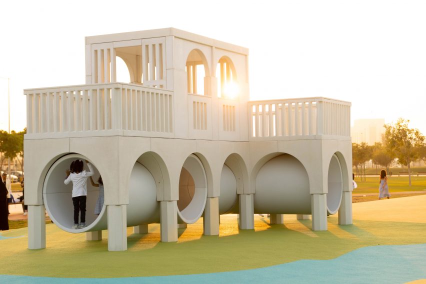 White building on playground in Doha