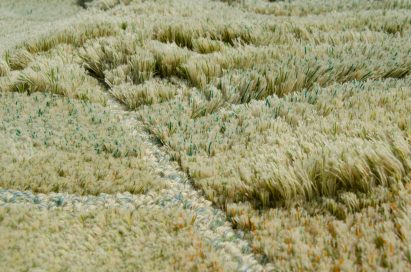 Close-up of the Dryland rug by Liselot Cobelens showing tufted thread at different heights
