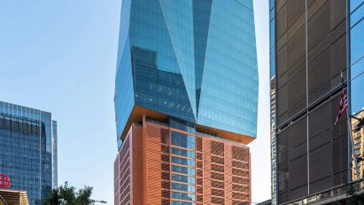 Duda Paine places sculptural glass office on top of terracotta base in Austin