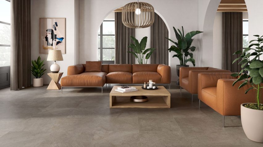 Image of an interior setting with Fiction floor tiles
