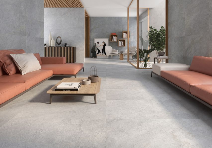Image of a residential setting with Fiction tiles covering the walls and floor