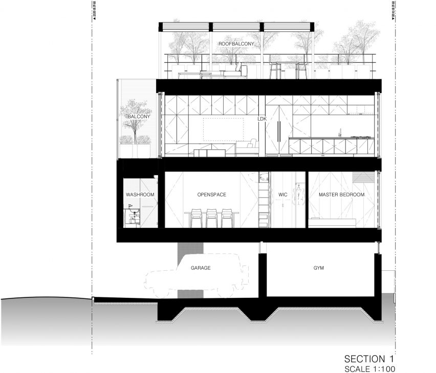Section of Espirit House in Tokyo by Apollo Architects & Associates